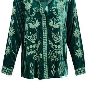 Johnny Was Emerald Velvet Floral Blouse